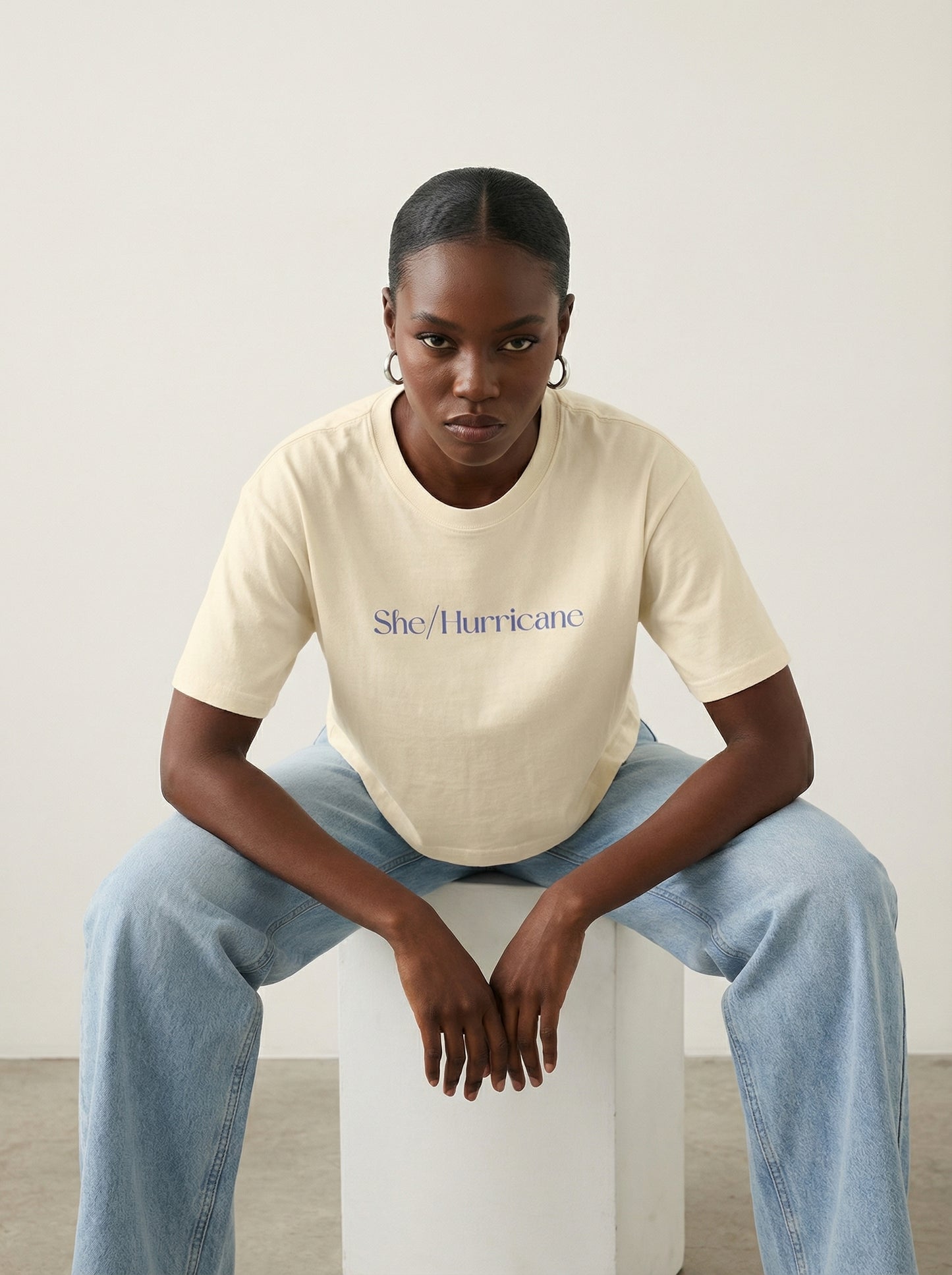 Feminist Streetwear Graphic Tee - "She/Hurricane" Heavyweight Boxy Shirt