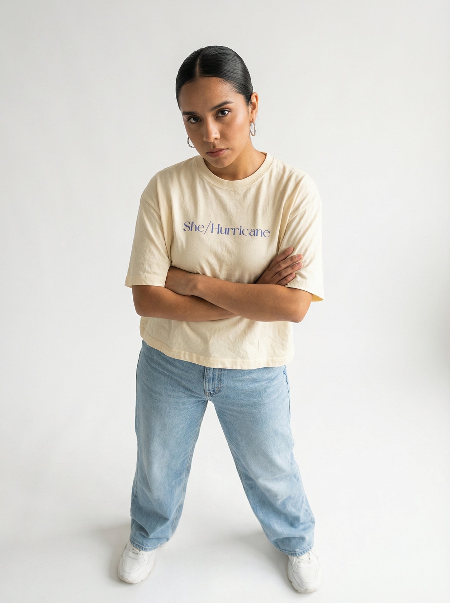 Feminist Streetwear Graphic Tee - "She/Hurricane" Heavyweight Boxy Shirt