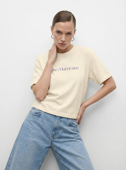 Feminist Streetwear Graphic Tee - "She/Hurricane" Heavyweight Boxy Shirt
