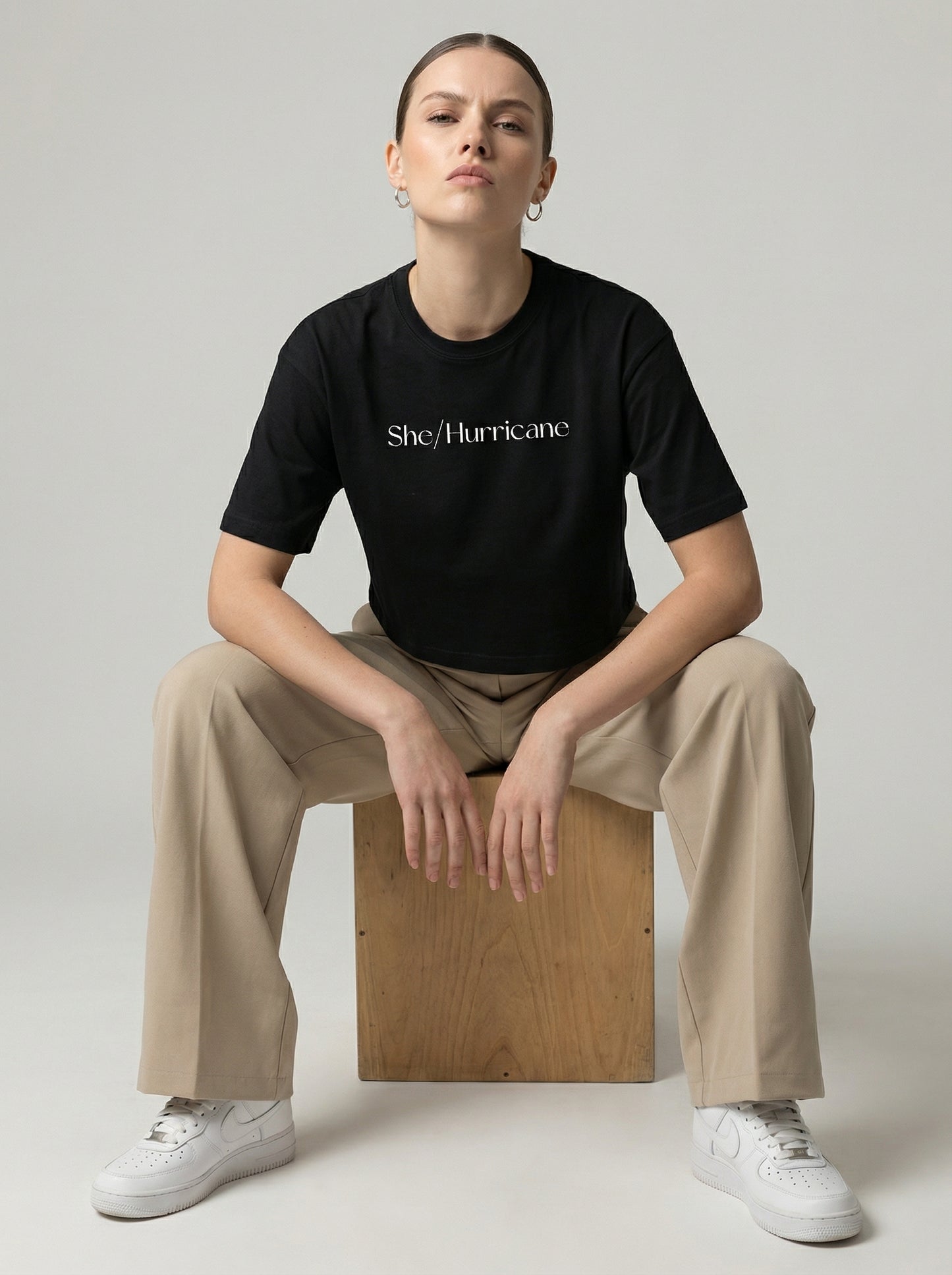Feminist Streetwear Graphic Tee - "She/Hurricane" Heavyweight Boxy Shirt