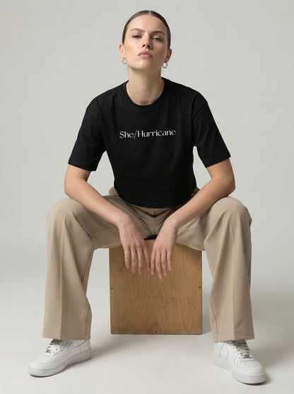 Feminist Streetwear Graphic Tee - "She/Hurricane" Heavyweight Boxy Shirt