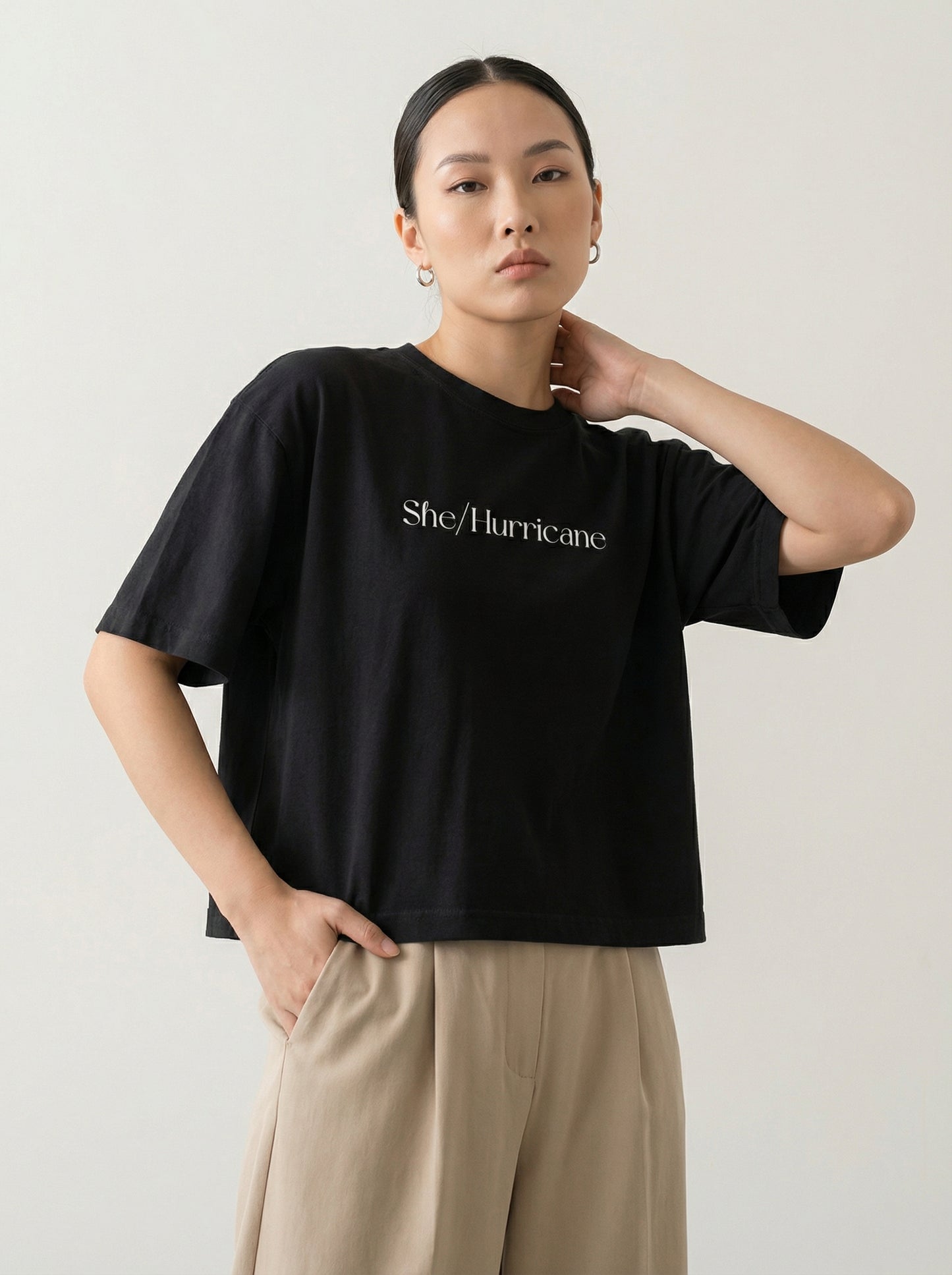 Feminist Streetwear Graphic Tee - "She/Hurricane" Heavyweight Boxy Shirt