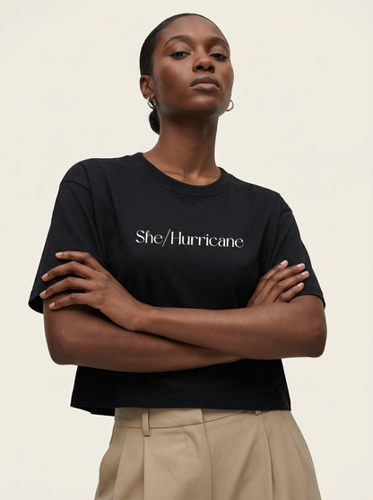 Feminist Streetwear Graphic Tee - "She/Hurricane" Heavyweight Boxy Shirt