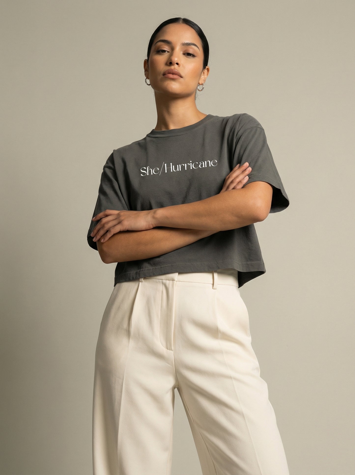 Feminist Streetwear Graphic Tee - "She/Hurricane" Heavyweight Boxy Shirt