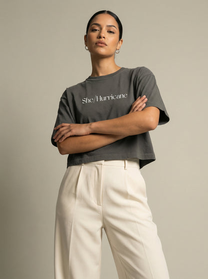 Feminist Streetwear Graphic Tee - "She/Hurricane" Heavyweight Boxy Shirt