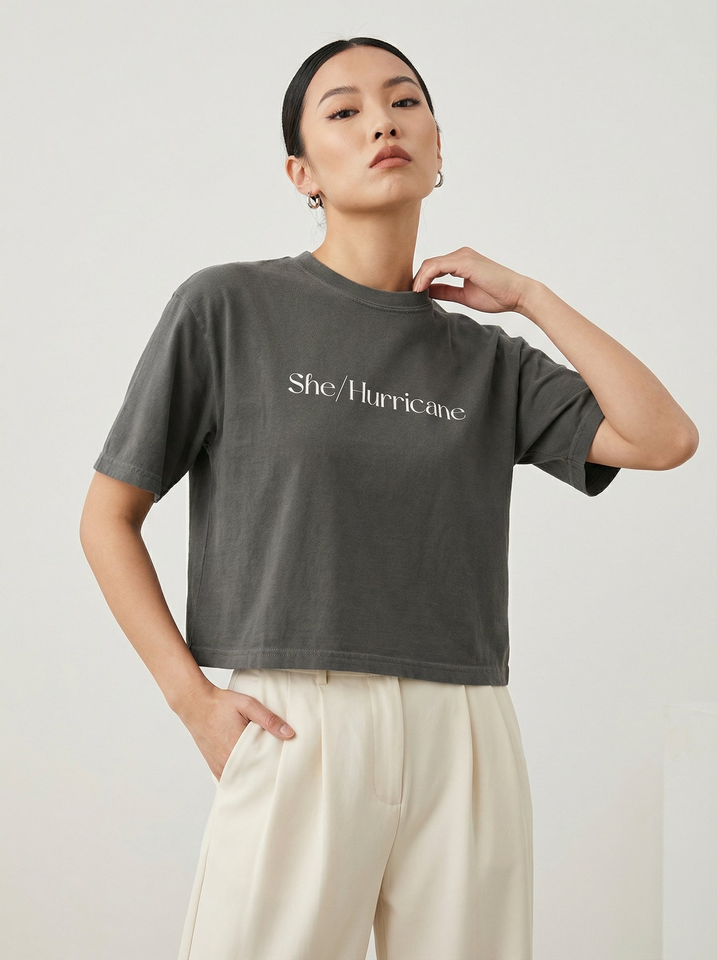 Feminist Streetwear Graphic Tee - "She/Hurricane" Heavyweight Boxy Shirt