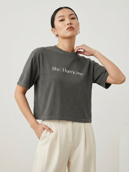 Feminist Streetwear Graphic Tee - "She/Hurricane" Heavyweight Boxy Shirt