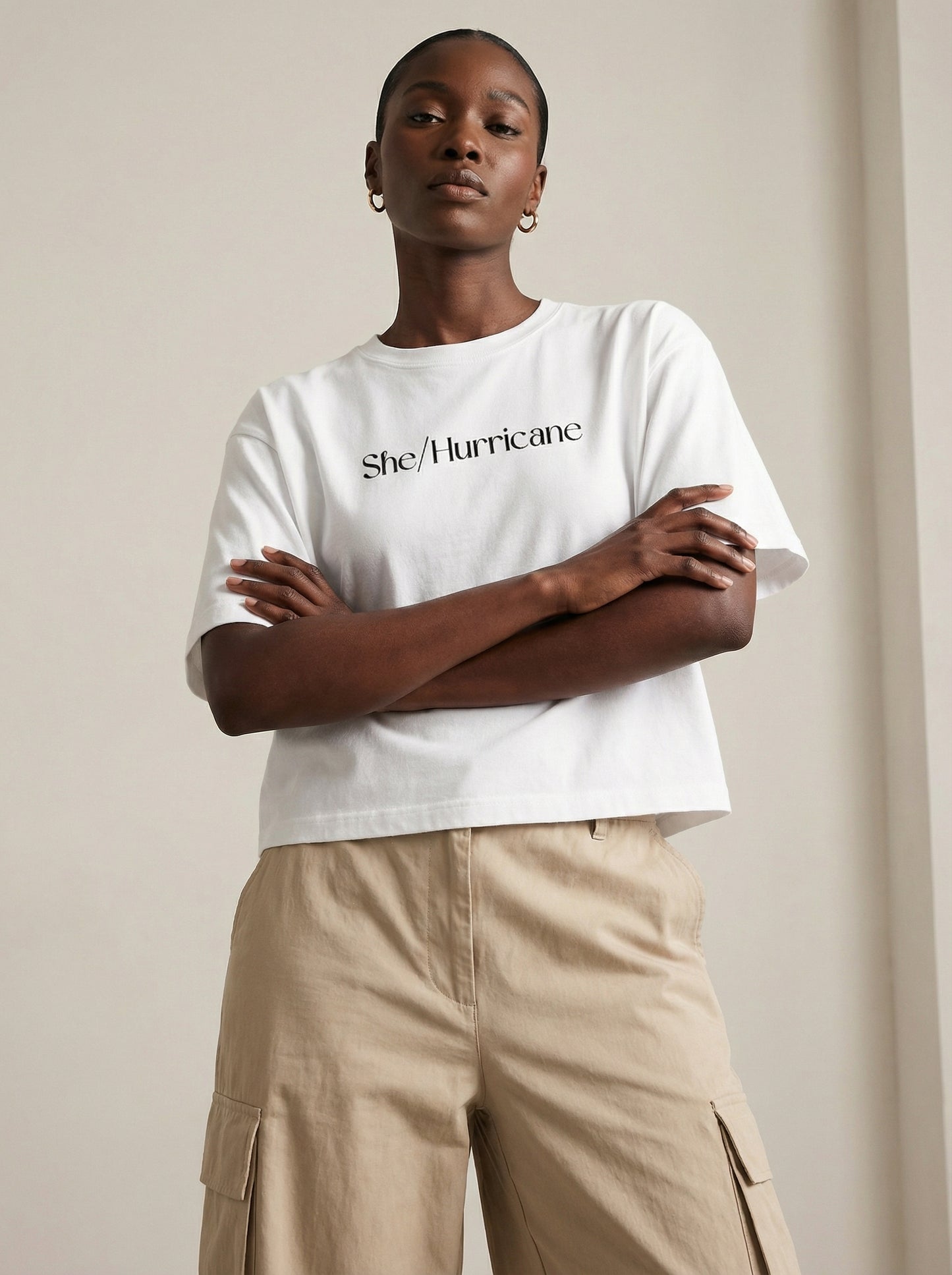 Feminist Streetwear Graphic Tee - "She/Hurricane" Heavyweight Boxy Shirt
