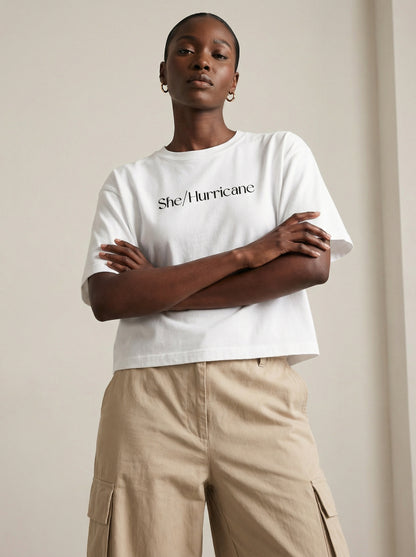 Feminist Streetwear Graphic Tee - "She/Hurricane" Heavyweight Boxy Shirt