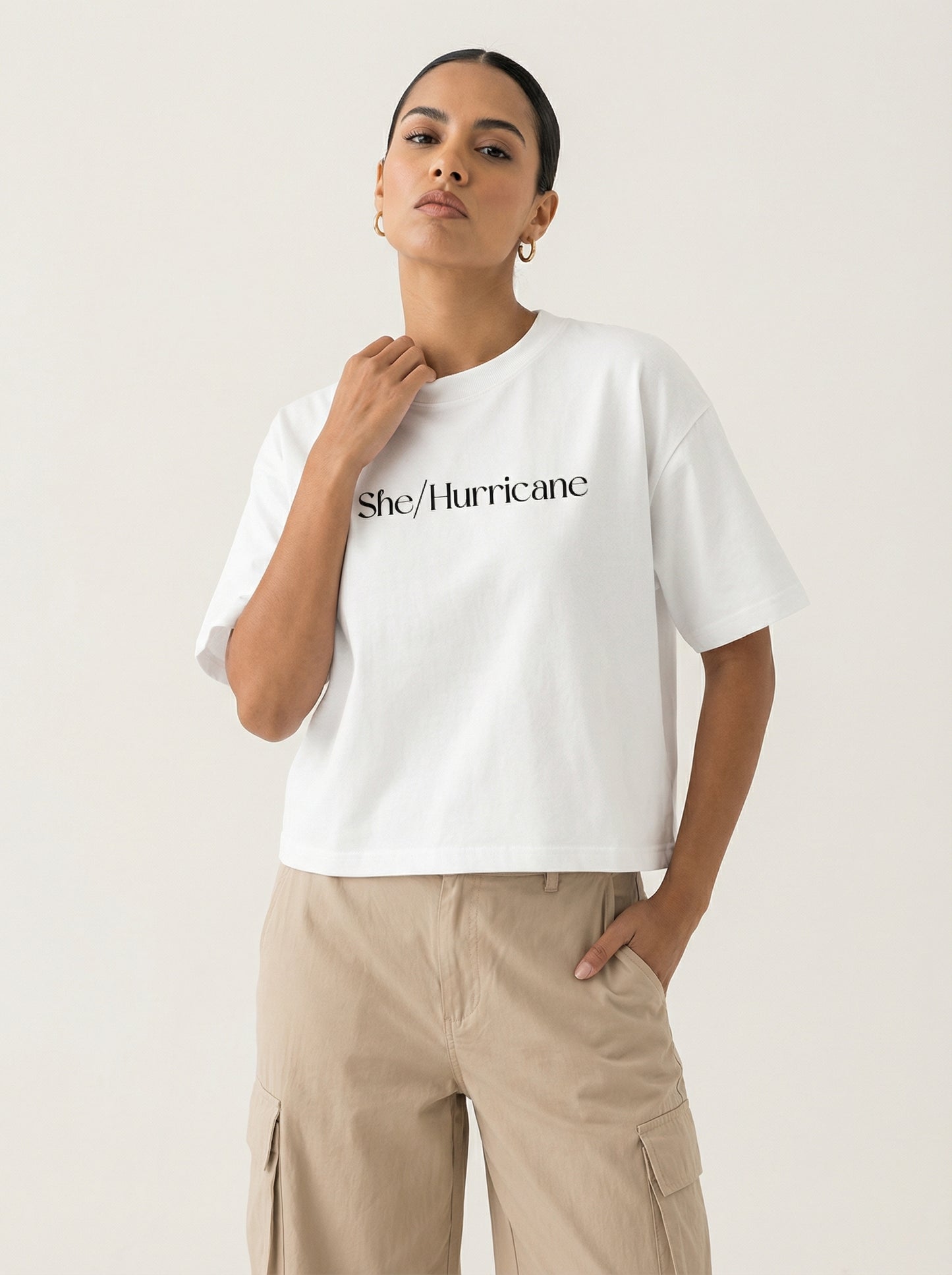 Feminist Streetwear Graphic Tee - "She/Hurricane" Heavyweight Boxy Shirt