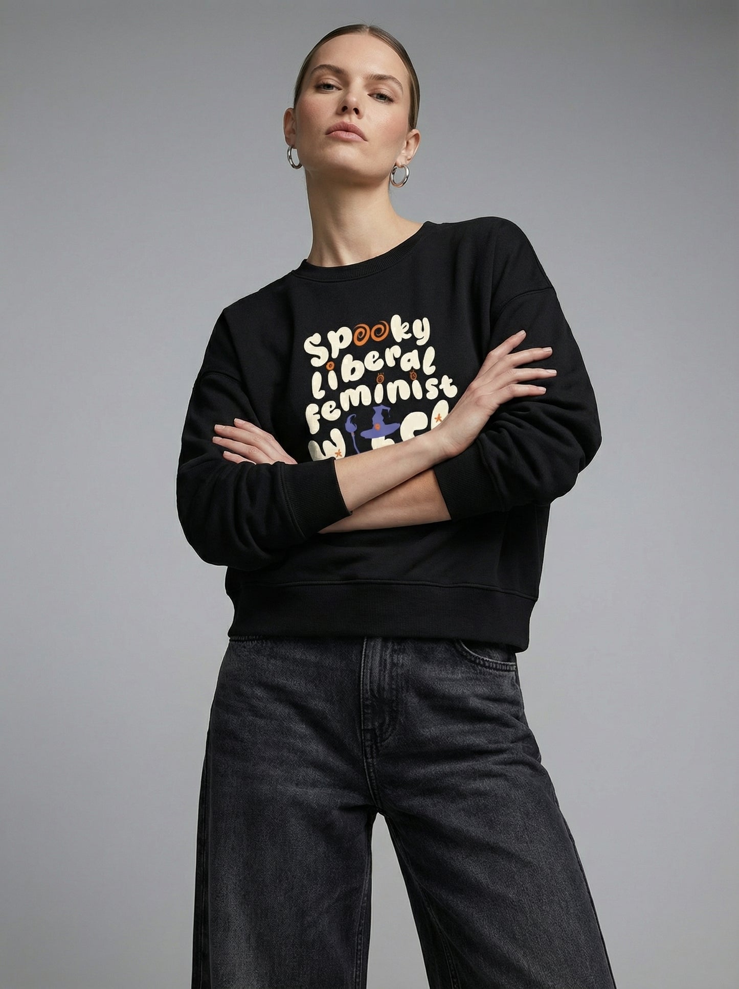 Unique Political Activist Apparel - "Spooky Liberal Feminist" Batwing Sweatshirt
