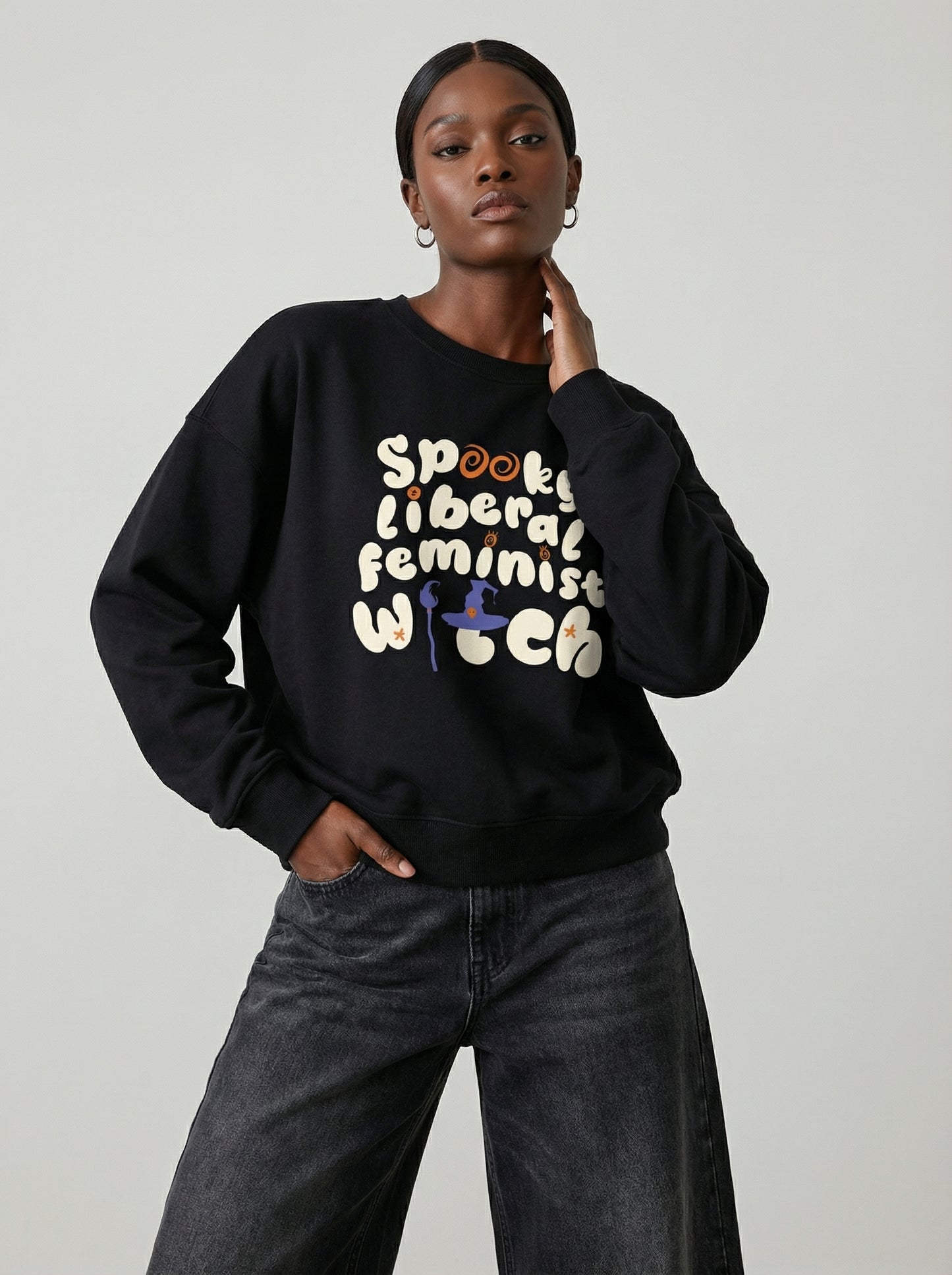 Unique Political Activist Apparel - "Spooky Liberal Feminist" Batwing Sweatshirt